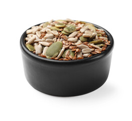 Mix of different seeds in bowl isolated on white