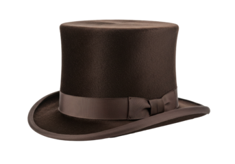 Elegant brown top hat isolated PNG, vintage formal headwear for Victorian era costume and steampunk fashion design on transparent background