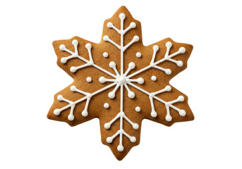 Gingerbread snowflake cookie isolated PNG on transparent background, Christmas holiday treat with...