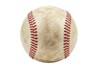 Used baseball with red stitching isolated PNG, worn sports equipment for training and competitive play on transparent background