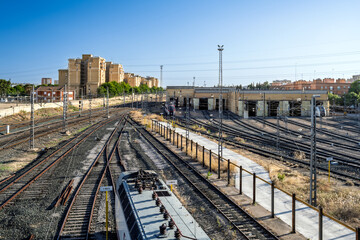 Fototapeta premium Santa Justa's railway in Seville features electrified tracks