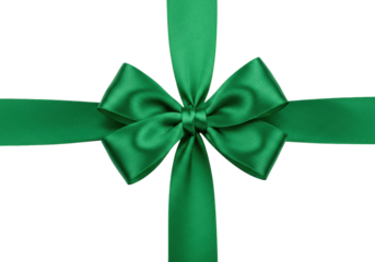 Emerald green ribbon bow isolated PNG on transparent background, festive decoration for gift wrapping and holiday designs