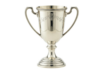 Elegant silver trophy cup isolated PNG, vintage style award for sports or achievement on transparent background