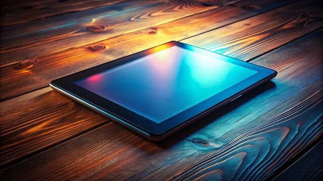 Low Light Tablet & Touchpad on Dark Wooden Table