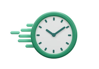 Green clock with motion lines isolated PNG, time management concept for deadlines and productivity on transparent background