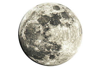 Detailed moon surface isolated PNG on transparent background, celestial body with craters and lunar landscape for space exploration and astronomy