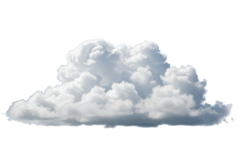 Fluffy cumulus cloud isolated PNG on transparent background, realistic cloudscape element for weather forecast and design projects