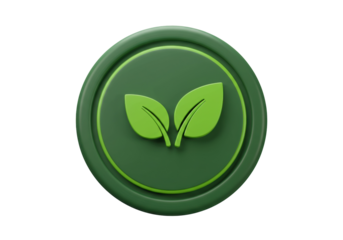 Green eco coin with leaves isolated PNG, sustainable investment and environmental conservation concept on transparent background