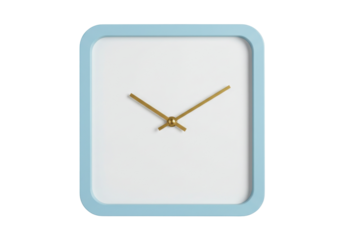 Light blue square wall clock PNG isolated on transparent background, minimalist design for home decor and timekeeping