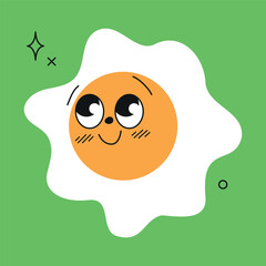 Daisy flower with cute face expression. Funny joyful emoji character, looking aside with big eyes