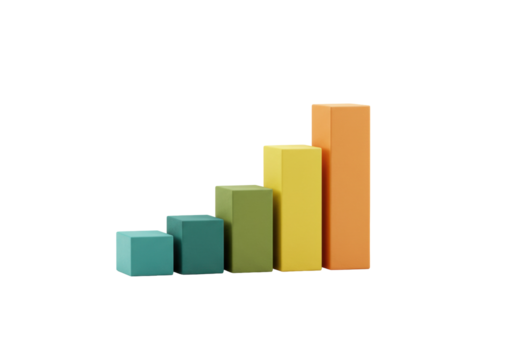 Colorful wooden blocks forming a bar graph isolated PNG, growth and progress concept on transparent background