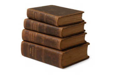 Stack of old leather-bound books on transparent background representing knowledge, education, and literature concept