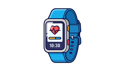 Blue Smartwatch Displaying Heart Rate and Time.