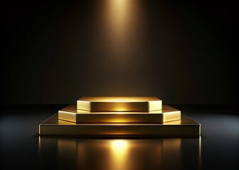 Luxurious Gold Podium 3D Render - Black Background Product Presentation