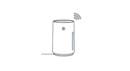Smart Speaker with Wireless Signal, Minimalist Line Art Illustration.