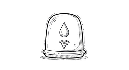 Hand-drawn illustration of a smart water filter device with Wi-Fi symbol.