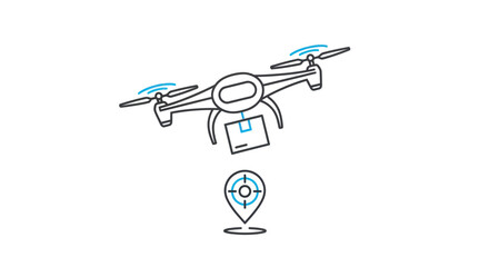 Delivery Drone with Package and Location Pin Icon.