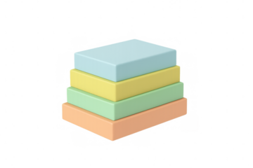 Stack of colorful rectangular blocks forming an abstract pyramid, representing progress, growth, and hierarchy on transparent background