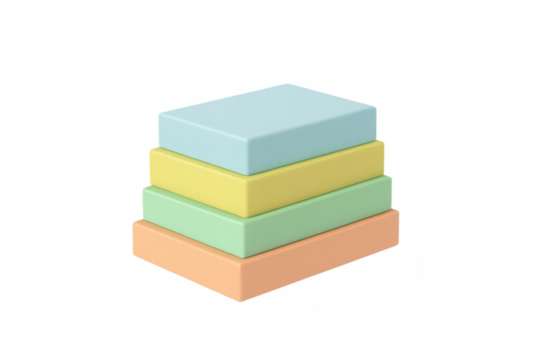 Stack of colorful rectangular blocks forming an abstract pyramid, representing progress, growth, and hierarchy on transparent background - Powered by Adobe