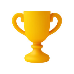 Gold trophy cup for winner of competition, tournament or championship. Vector isolated icon in 3d style, goblet with handles and copy space for name of champion. Prize and reward for best place