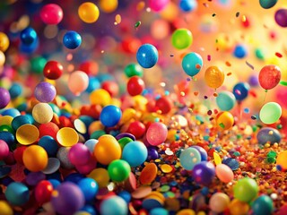 Macro Burst of Colorful Balloon Confetti: Festive Whimsical Party Celebration