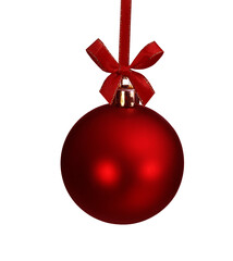 Red christmas ball and  bow ribbon cut out