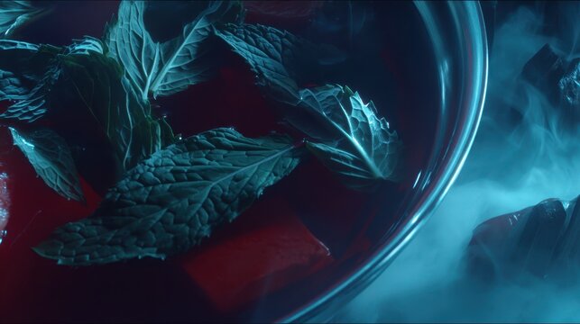 Refreshing mint beverage preparation kitchen food photography indoor close-up culinary art