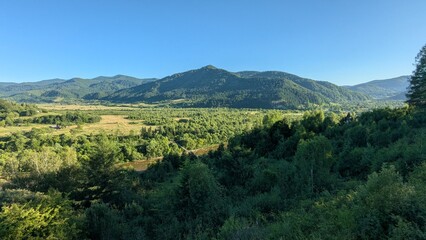 Fototapeta premium Summer, mountain, Carpathians, sun, village
