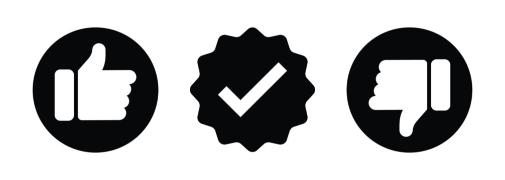Verify, Like and dislike social network pictograms. Positive and negative , good and bad choice icon