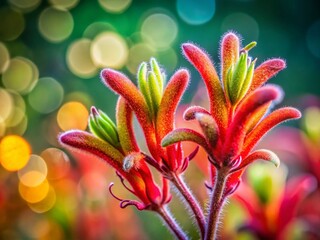 Macro Photography: Vibrant Kangaroo Paw Flower with Bokeh Background