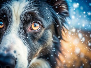 Macro Winter Wonderland: Border Collie's Eye Close-Up