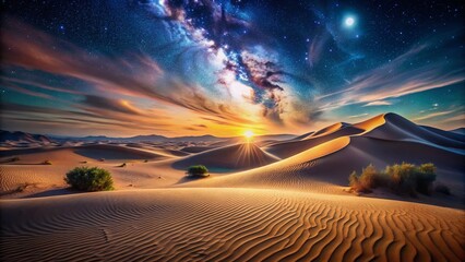 Magical Dusk: Starry Sky Over Ethereal Sand Dunes
