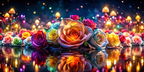 Magical Night: Colorful Rose-Adorned Float Glowing in Darkness