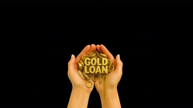 Gold Loan Icon &ndash; 3D animation showing hands holding gold ornaments with $100 notes. Perfect for finance, wealth, and investment visuals. Transparent background for seamless use.