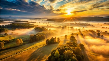 Magical Sunrise Over High Grass Valley - Vintage Drone Photo
