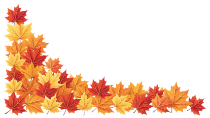 A corner border of autumn leaves, isolated on transparent background a beautiful and colorful design element for any project