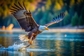 Majestic American Bald Eagle Diving for Fish, 4K Stock Photo