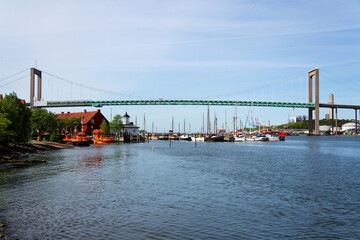 Suspension Alvsborg bridge over Gota river connecting Hisingen island with mainland near