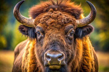 Majestic Bison Head Close Up: Powerful Wildlife Portrait with Copy Space