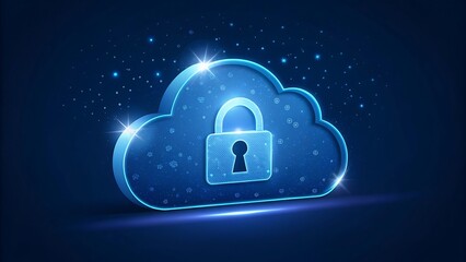 Cloud security concept with padlock inside cloud shape, representing data protection and secure cloud computing technology