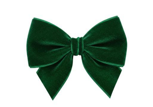 Isolated luxurious velvet bow tie, dark green fabric, decorative celebration adornment