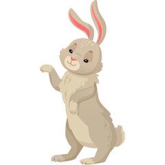 Adorable Cartoon Rabbit Standing Upright With One Paw Raised In A Playful Pose Against A Transparent Background Ideal For Childrens Content And Illustrations