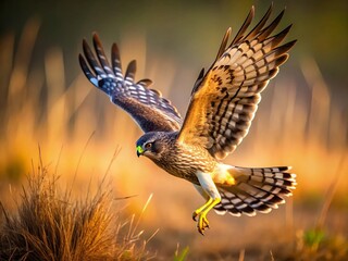 Fototapeta premium Majestic Hen Harrier Hunting Rodents - Aerial Drone Photography
