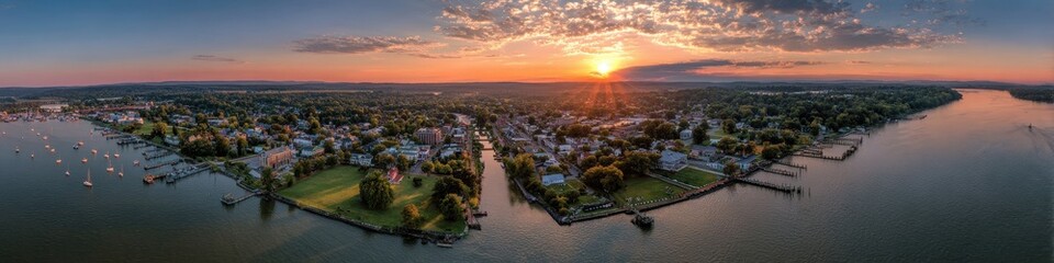Obraz premium Harford County Maryland. Aerial Sunset Panorama of Havre De Grace, United States