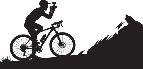 Fototapeta premium Silhouette of Cyclist on Mountain Bike Adventure Outdoor Sport Thrill