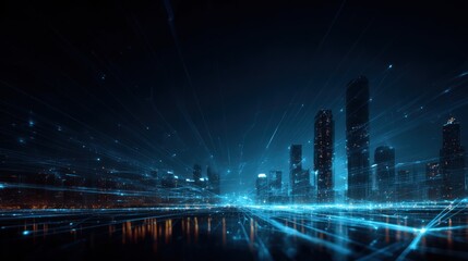 Fototapeta premium Cityscape at night with futuristic lights and digital connections