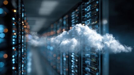 Futuristic glowing computer chip with illuminated cloud icon