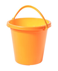Bright orange sandbox bucket with handle for kids, isolated on white