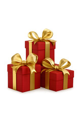 Red Gift Boxes with Golden Ribbons and Bows &mdash; Festive Holiday Packaging Isolated on Transparent Background