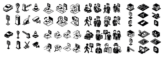 Fototapeta premium Isometric parking and transportation icons set